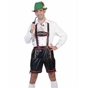 Costume Lederhosen Mens Black Leather Look Shorts W/Suspender Elastic Waist L-XL